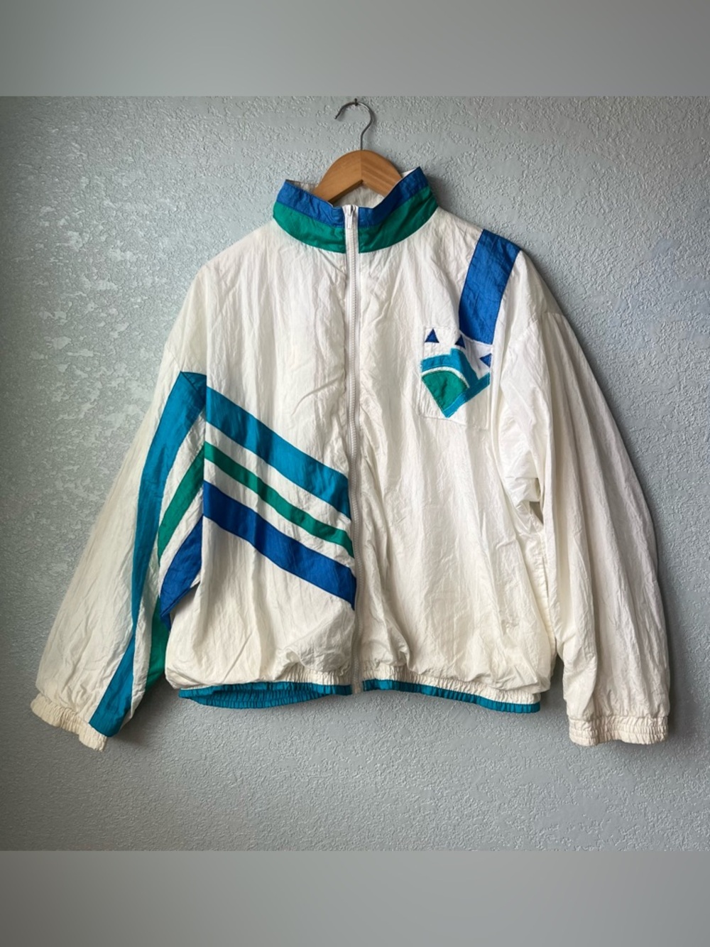 Vintage 90s Colorblock Windbreaker Jacket Teal Blue Retro Surf M